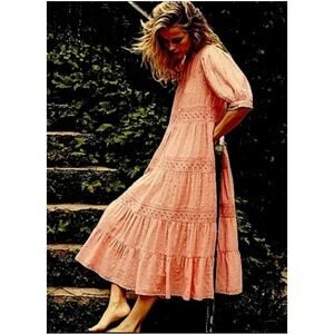 Doen Minetta Tiered Embroidered Midi Maxi Dress